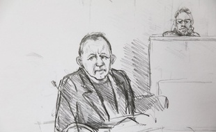 Peter Madsen au tribunal à Copenhague, croqué par Anne Gyrite Schütt.