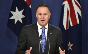 John Key, Premier ministre néo-zélandais, le 19 février 2016 lors d'une conférence de presse à Sydney en Australie