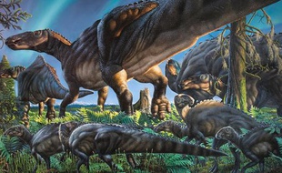 Illustration d'Ugrunaaluk kuukpikensis, une nouvelle espèce de dinosaure récemment découverte