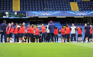 Les Parisiens à l'entraînement à Stamford Bridge le 7 avril 2014.