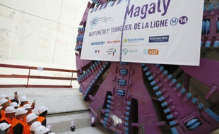 Inauguration du tunnelier Magaly qui doit prolonger la ligne 14 du métro parisien, le 9 septembre 2015