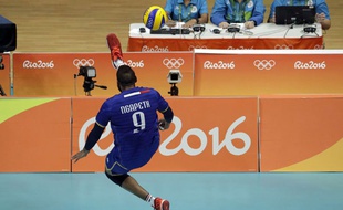 Ngapeth lors d'un match contre les USa lors des Jeux de Rio, le 13 août 2016.