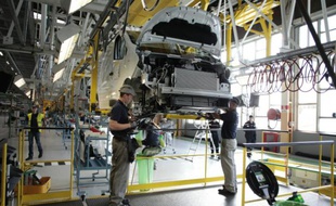Chaîne de montage à l'usine Renault de Sandouville