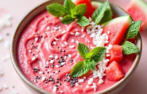 En plein cœur de l’été, ce smoothie bowl à la pastèque et à la menthe apporte la dose de fraîcheur qu’on attendait