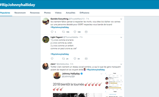 Capture d'écran de messages postés sur Twitter en hommage à Johnny Hallyday