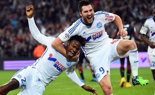 La joie de Batshuayi et Gignac lors d'OM-Bordeaux, le 23 novembre 2014.
