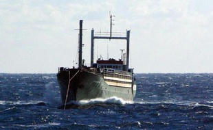 Le cargo Ezadeen photographié le 2 janvier 2015 par les gardes-côtes islandais au large de la Calabre avec 450 migrants à bord