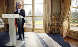 Manuel Valls, le 20 janvier 2015 à Paris lors de ses voeux à la presse pendant lesquels il évoque l'"apartheid" des banlieues