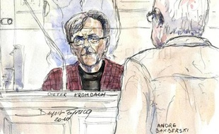 Croquis de Dieter Krombach devant la cour d'assises de Paris le 29 mars 2011.