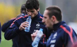 Yoann Gourcuff et Franck Ribéry a l'entraînement avec l'équipe de France, le 26 mars 2011 au Luxembourg.