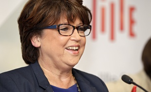 Lille, le 13 octobre 2016. Conference de presse de rentree de la maire de Lille, Martine Aubry sur le site de Fives Cail.
