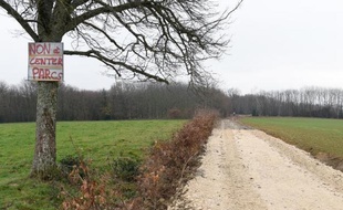 "Non à Center Parcs" indique un panneau dans la forêt de Chambaran (Isère), le 30 novembre 2014