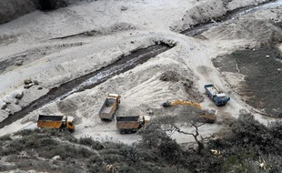 Vue de la carrière à Catequilla, près de Quito, en Equateur, où deux ouvriers ont trouvé la mort dans un tremblement de terre le 12 août 2014