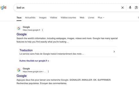 Si vous tapez « bad ux » sur Google, il vous réserve une surprise…