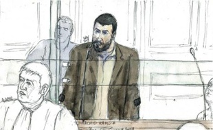 Croquis de Rachid Ramda, hier,à la cour d'appel de Paris.