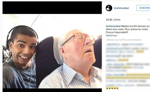 Capture d'écran d'un post Instagram de Brahim Zaibat où celui-ci apparaît avec Jean-Marie Le Pen.