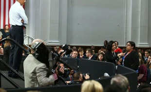 Le président américain Barack Obama, répond aux questions de l'assistance lors d'une conférence à Londres le 12 avril 2016