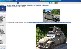 Capture d'écran du site Creusot infos qui rencontré le propriétaire américain d'une 2CV transformée en char d'assaut.