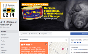 Capture d'écran de la page Facebook de l'association L214.