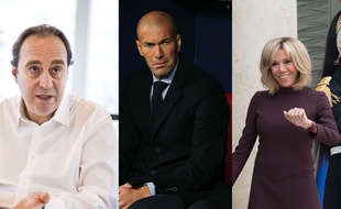 Xavier Niel, Zinédine Zidane et Brigitte Macron (illustration)