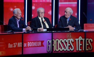 Philippe Labro, Philippe Bouvard et Jacques Balutin lors du tournage de la derniere emission de Philippe Bouvard aux commandes des «Grosses têtes».
