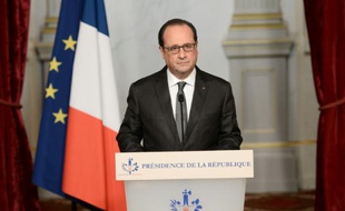 François Hollande lors de son allocution après les attaques terroristes, le 14 novembre 2015 à l'Elysée à Paris